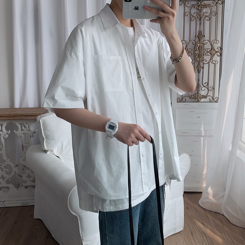 夏季港风纯棉短袖衬衫男女休闲百搭日系清新衬衣潮dc1058p20，男装T恤，星座204-3