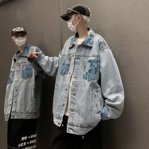美式拼接水洗牛仔外套男秋季印花工装夹克高街外套jk8828 p55，男装工装外套，星座204-3