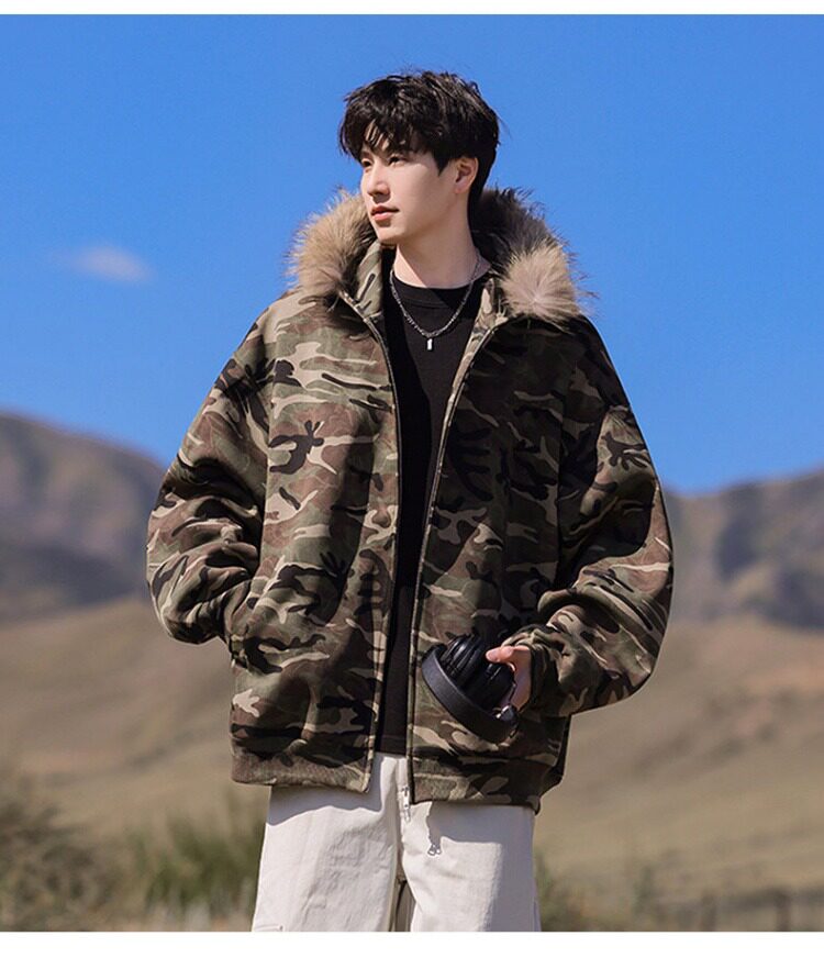 网图冬季座山雕毛领连帽迷彩棉服男加厚保暖棉衣外套m6039p85,男装棉衣,星座204-3