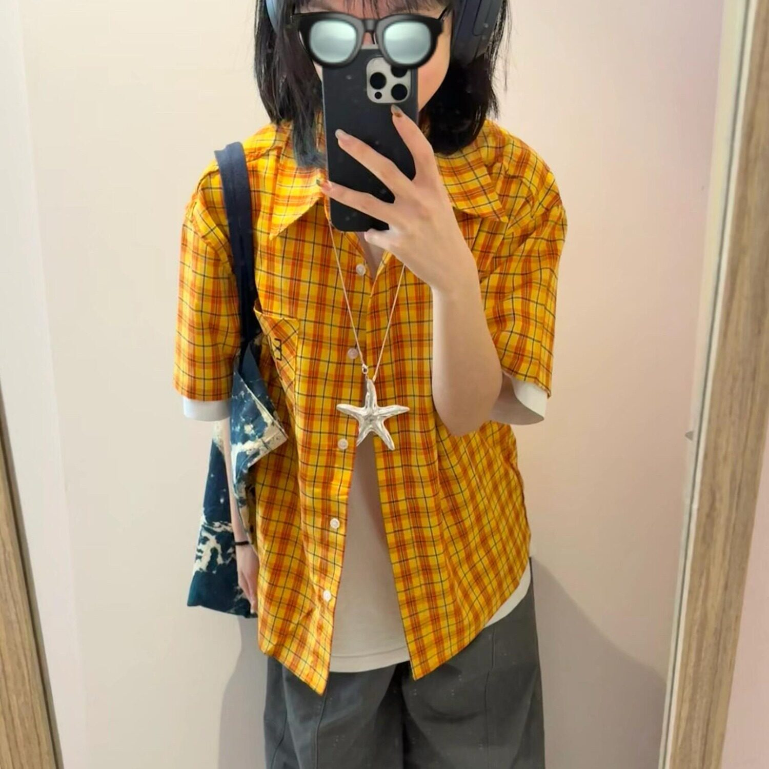 网图美式复古短袖格子衬衫女夏季小个子外搭休闲衬衣dc2269p35,男装T恤,星座204-3