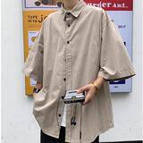 网图日系复古工装短袖衬衫男女夏季薄款宽松慵懒风衬衣dc599p30，男装T恤，星座204-3