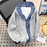 美式复古格子假两件连帽卫衣男春季潮牌宽松休闲外套wy889p65，女装短外套，星座204-3