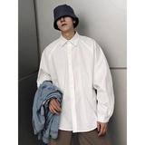 网图大码美式白色长袖衬衫男春季潮牌宽松休闲衬衣外套cs116p38，男装衬衫，星座204-3