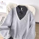 美式复古假两件翻领卫衣男春季撞色卫衣潮w03p45，男装卫衣，星座204-3