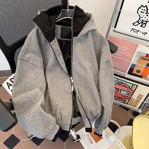 美式复古假两件立领男女休闲百搭连帽拉链外套ny9345 p80图片