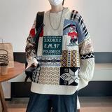 复古撞色加厚毛衣男秋冬宽松慵懒风圣诞节针织衫毛衣my90p52，男装针织衫/毛衣，星座204-3