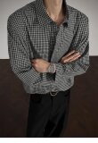 网图春季日系复古格子长袖衬衫男潮牌宽松休闲衬衣外套cs70p35，男装衬衫，星座204-3