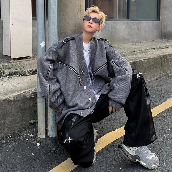 美式金属扣开衫毛衣男秋冬潮牌宽松慵懒风针织衫外套my322p60,男装针织衫/毛衣,星座204-3