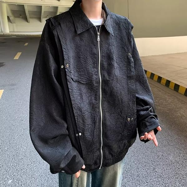 美式复古褶皱牛仔外套男春季潮牌宽松休闲夹克上衣jk168 p67图片
