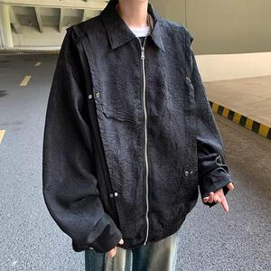 美式复古褶皱牛仔外套男春季潮牌宽松休闲夹克上衣jk168 p67图片