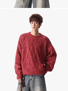 美式复古麻花毛衣男秋冬新款宽松慵懒风针织衫外套my5823 p55图片