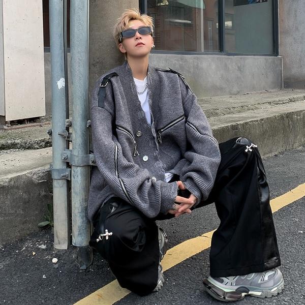 美式金属扣开衫毛衣男秋冬潮牌宽松慵懒风针织衫外套my322p60,男装针织衫/毛衣,星座204-3