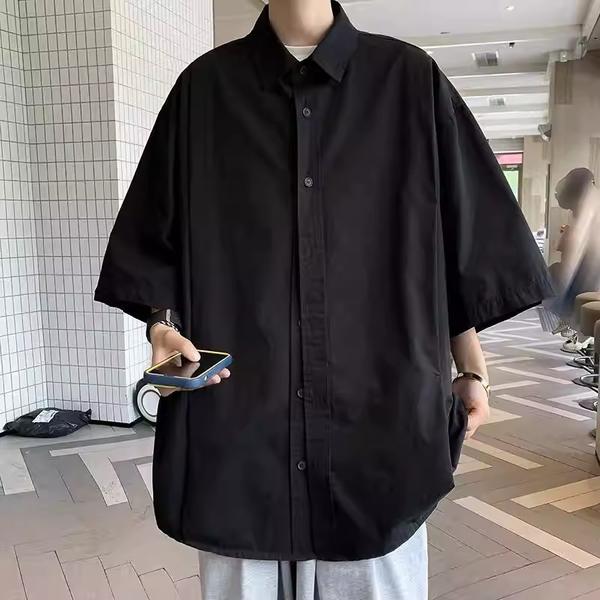 网图日系复古工装短袖衬衫男女夏季薄款宽松慵懒风衬衣dc599p30,男装T恤,星座204-3