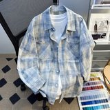 格子长袖衬衫男秋季美式衬衣宽松休闲工装外套cs263p42，男装衬衫，星座204-3