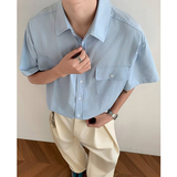 夏季日系复古中性学院风短袖衬衫情侣休闲宽松工装衬衣dc223p40，男装T恤，星座204-3