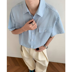 夏季日系复古中性学院风短袖衬衫情侣休闲宽松工装衬衣dc223 p40图片