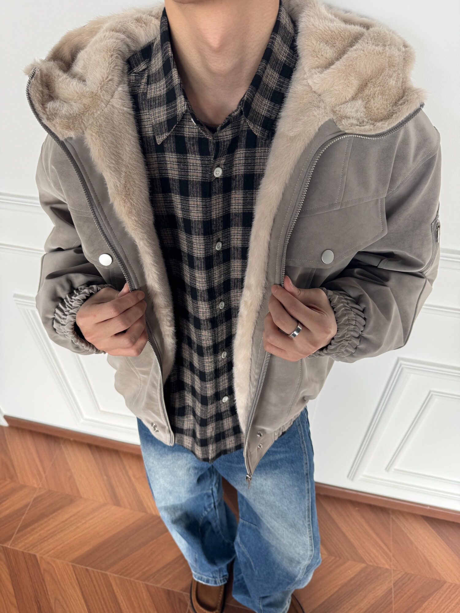 网图 冬季连帽加厚棉衣男保暖毛领棉服痞帅棉袄外套m6057 p100图片