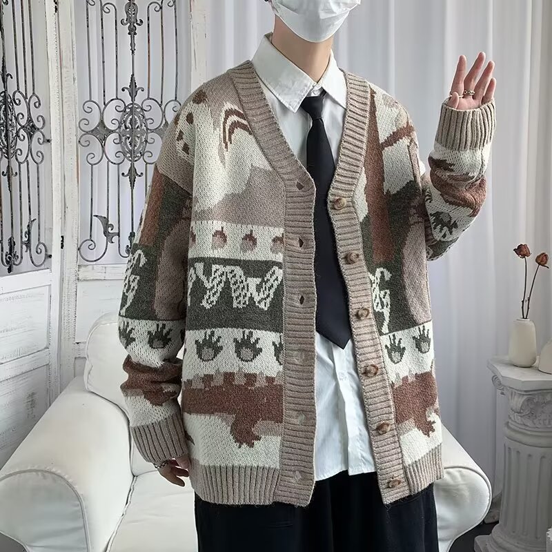 复古提花开衫V领针织衫毛衣男女潮牌休闲外穿纽扣毛衫my1488p50，男装针织衫/毛衣，星座204-3