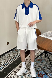 短袖套装2023夏五分袖男气质休闲文艺套装五分裤百搭潮tz730 p55图片