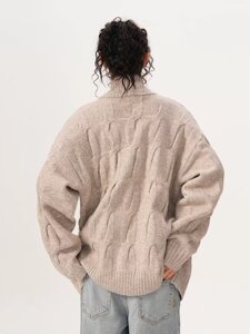 网图 高品冬季高领拉链毛衣男女慵懒风宽松休闲针织衫my6033 p60图片