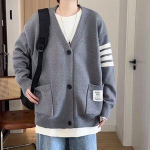 开衫v领毛衣秋冬季男针织衫慵懒风上衣宽松学院外套my021 p47图片