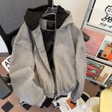 美式复古假两件立领男女休闲百搭连帽拉链外套ny9345p80，女装短外套，星座204-3