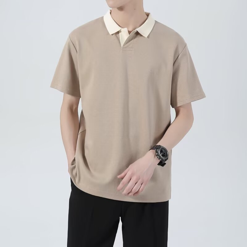 夏季撞色翻领短袖POLO衫男潮牌休闲宽松日系纯色T恤t009p30,男装Polo衫,星座204-3