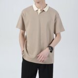 夏季撞色翻领短袖POLO衫男潮牌休闲宽松日系纯色T恤t009p30，男装Polo衫，星座204-3
