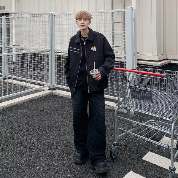 美式复古翻领徽章夹克男冬季潮牌宽松休闲外套男jk9301p60,男装夹克,星座204-3