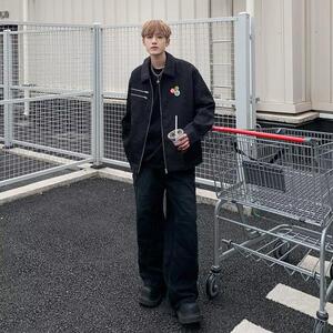美式复古翻领徽章夹克男冬季潮牌宽松休闲外套男jk9301 p60图片