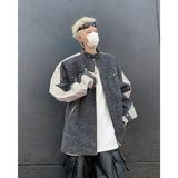 美式扎染拼接pu皮衣外套男冬季潮牌宽松休闲机车夹克pu8553p75，男装夹克，星座204-3