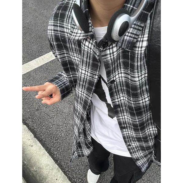 网图美式复古格子衬衫男春季潮牌宽松休闲衬衣外套cs322p37，男装衬衫，星座204-3