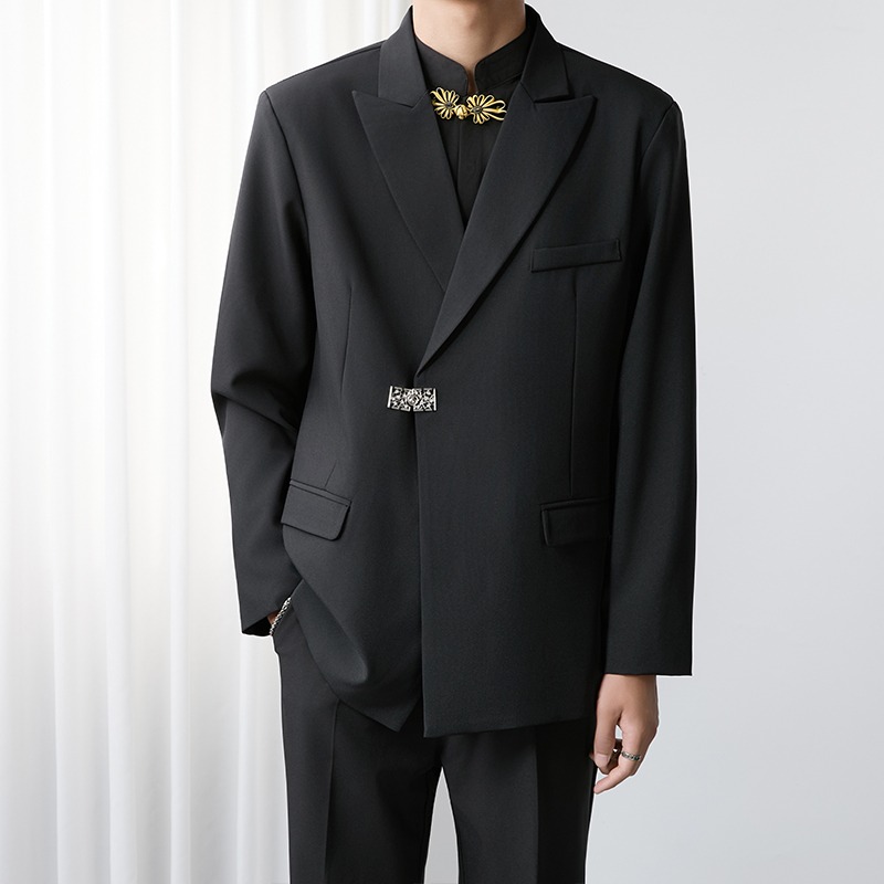 高级感夹扣西装外套男秋季小众设计廓形休闲简约西服xz34p70，男装西服套装，星座204-3