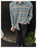 网图美式复古格子长袖衬衫男春季潮牌宽松休闲衬衣外套cs115p35，男装衬衫，星座204-3