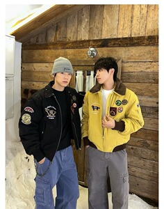 网图高品美式刺绣飞行夹克棉服男冬季潮牌休闲棉衣外套m6064 p100图片