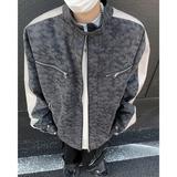 美式扎染拼接pu皮衣外套男冬季潮牌宽松休闲机车夹克pu8553p75，男装夹克，星座204-3