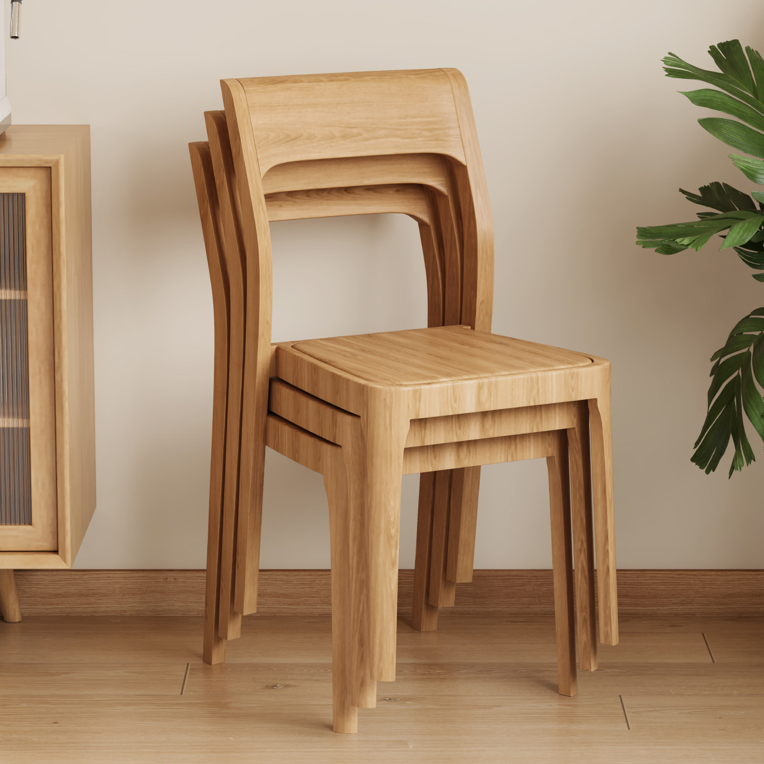 北欧实木餐椅可叠放休闲凳子饭厅家用靠背椅现代简约餐桌吃饭椅子