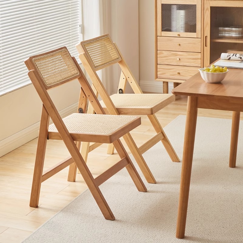 实木餐椅北欧家用靠背椅咖啡厅民宿阳台休闲椅户外可折叠藤编椅子
