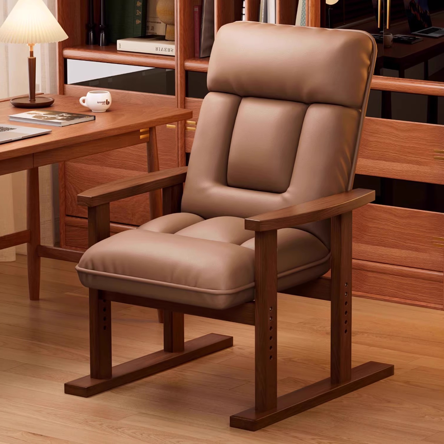 实木电脑椅家用舒适久坐书桌沙发椅办公座椅靠背折叠可躺懒人椅子