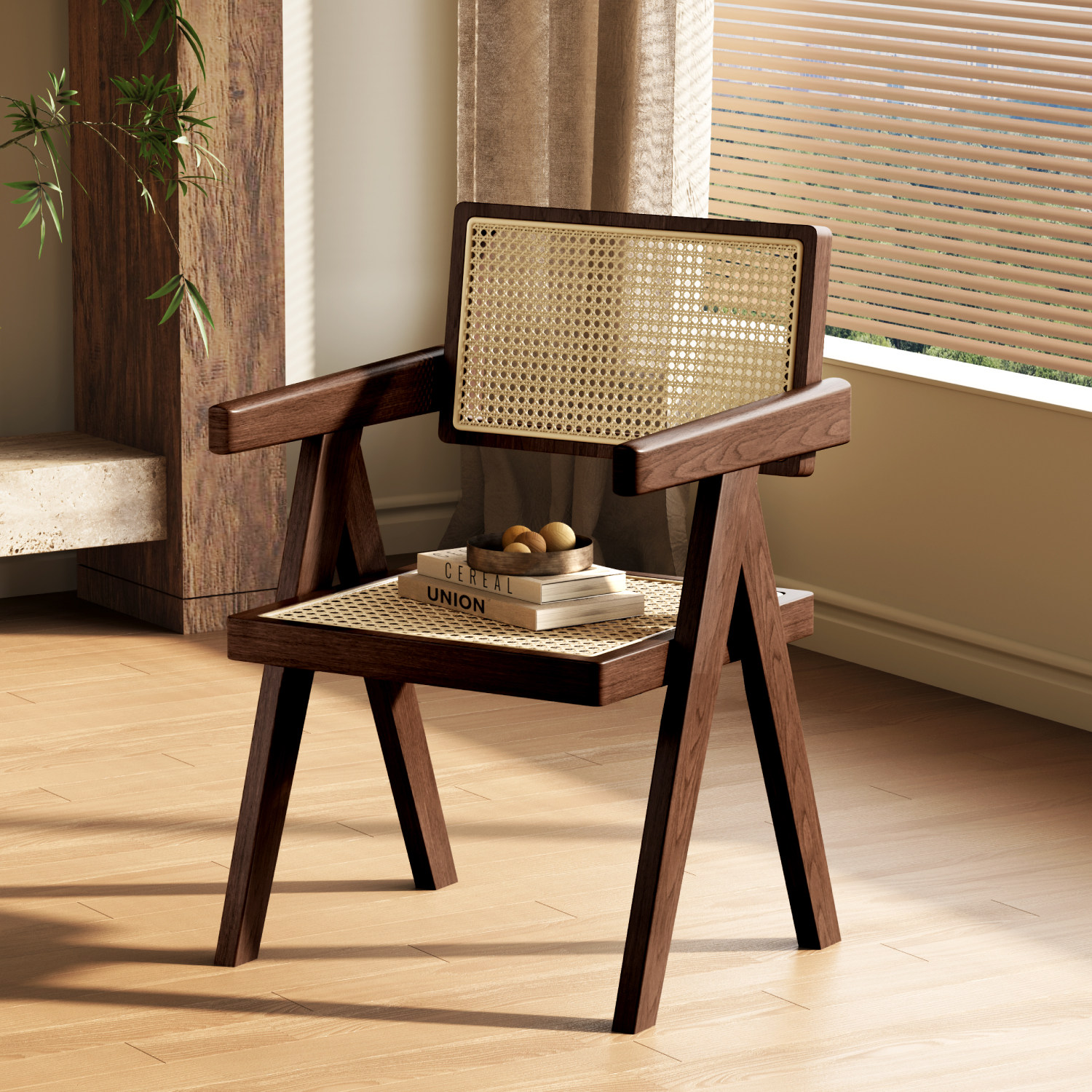 实木餐椅家用靠背椅子昌迪加尔椅胡桃中古藤编椅扶手客厅饭厅凳子,住宅家具,餐椅,淘宝优惠券,粉丝福利购,淘宝优惠卷