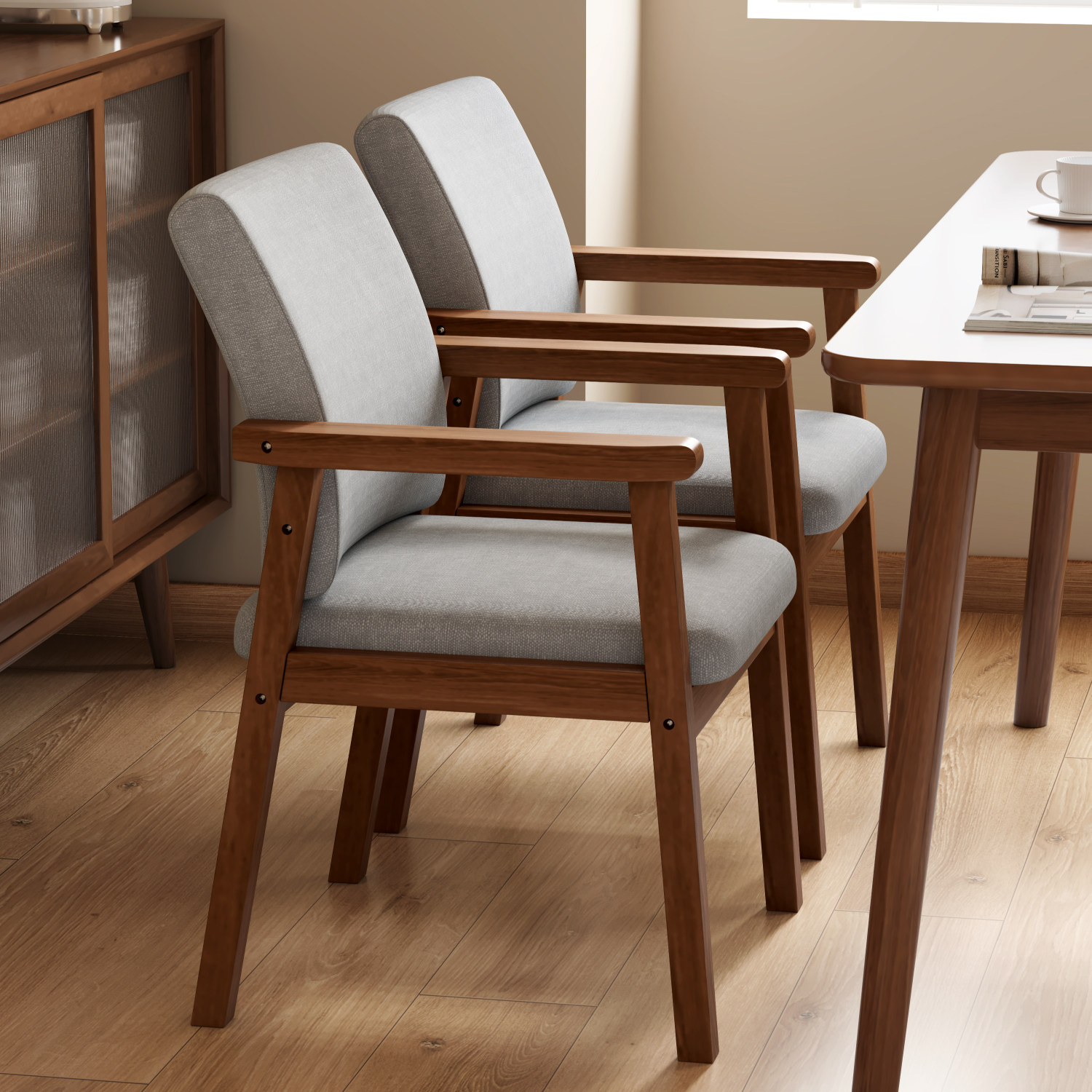 实木餐桌椅家用椅子学习椅办公座椅简约书房靠背椅带扶手饭厅餐椅