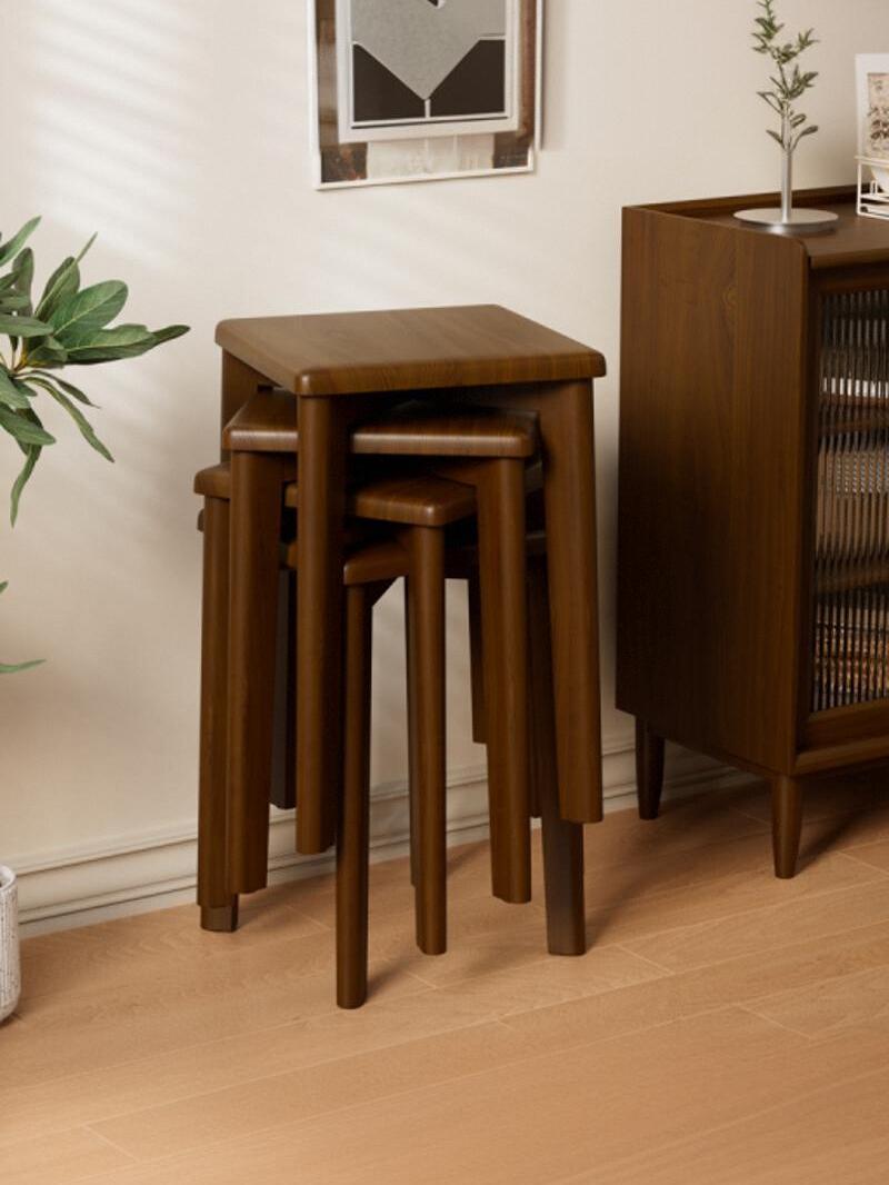 实木方凳客厅家用覆古凳子可叠放餐桌凳圆凳结实耐用矮凳木头板凳
