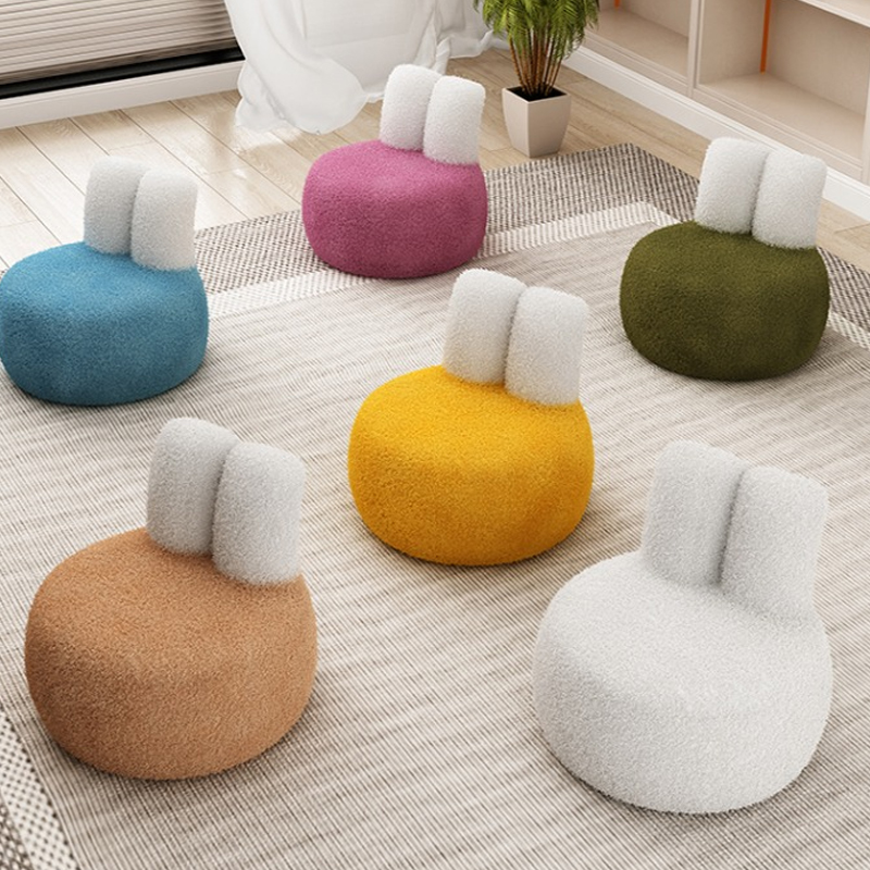 儿童兔耳羊羔绒万向滑轮矮凳动物小椅子沙发凳子家用客厅靠背板凳