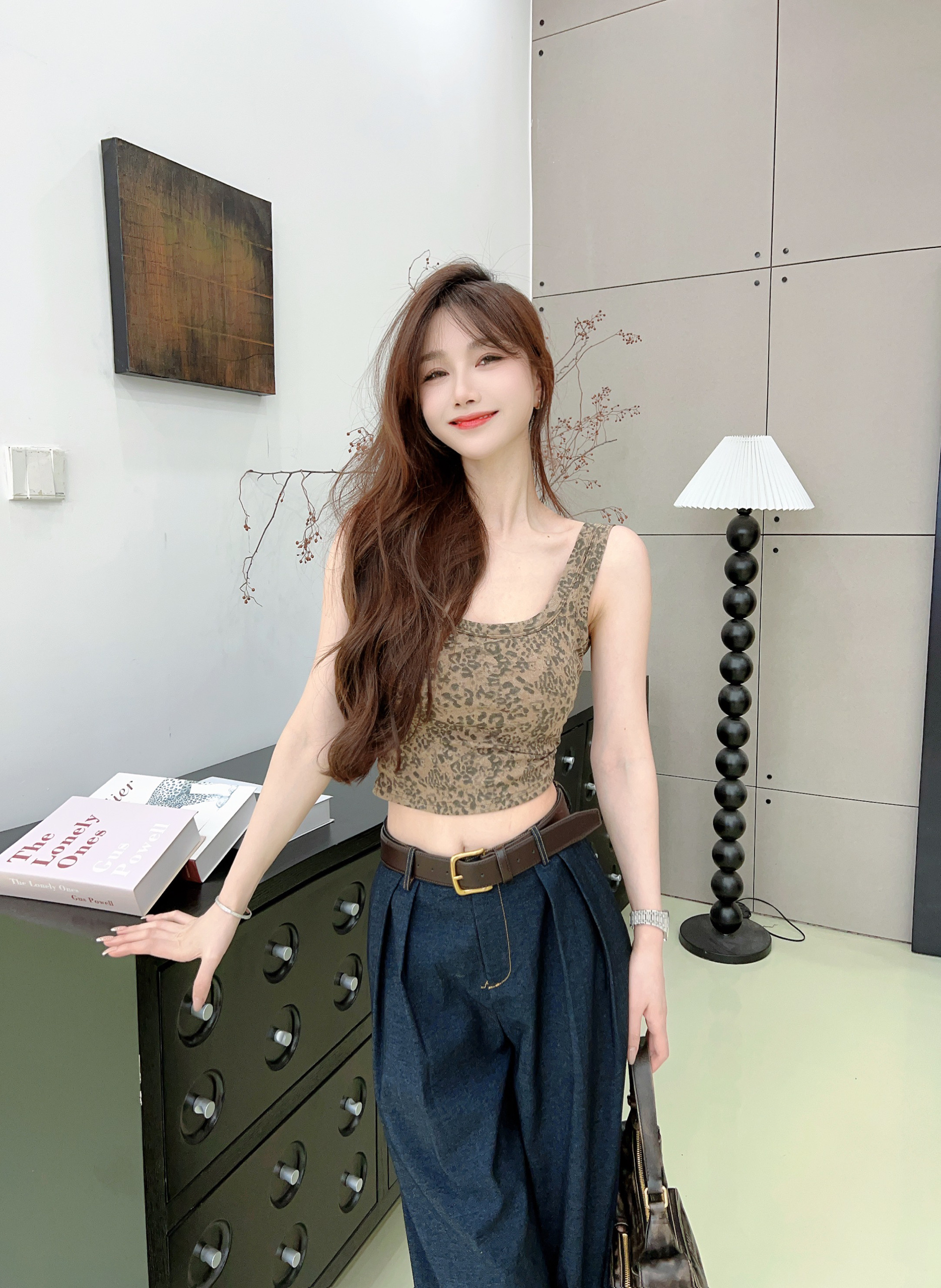卡卡女装官方旗舰正品美式豹纹迷彩一体杯背心辣妹性感带胸垫吊带