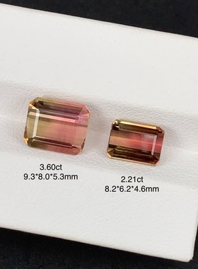 天然双色碧玺西瓜碧玺方形精切全净玻璃体18k金吊坠戒指镶嵌订制