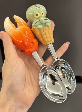 章鱼哥米奇勺子有钱螃蟹汤匙吃饭可爱卡通家用高档精致冰淇淋勺子