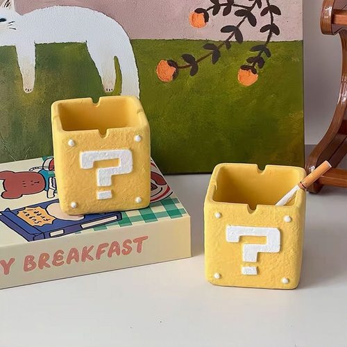 马里奥问号箱烟灰缸摆件客厅桌面装饰品创意家居可爱卡通置物摆件