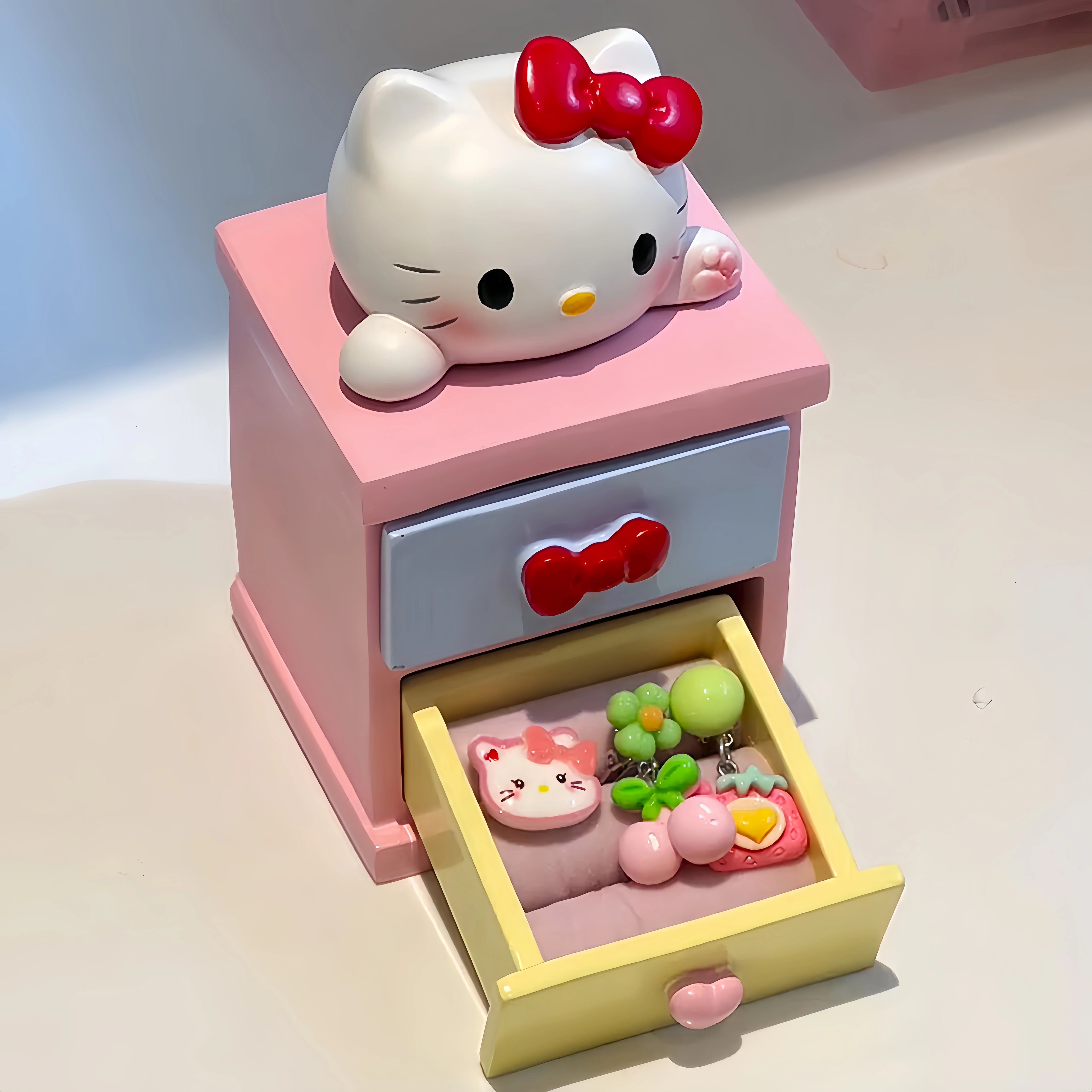 hellokitty收纳盒可爱首饰盒桌面双层小型抽屉盒家用收纳戒指装饰