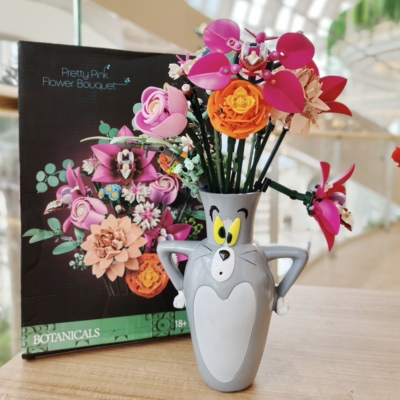 汤姆猫花瓶花瓶收纳积木粉黛玫瑰花束10328客厅插花送礼物10280