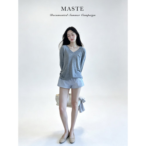 MASTE “Casual Vibe”松弛V领 天丝亚麻防晒轻薄罩衫T恤上衣